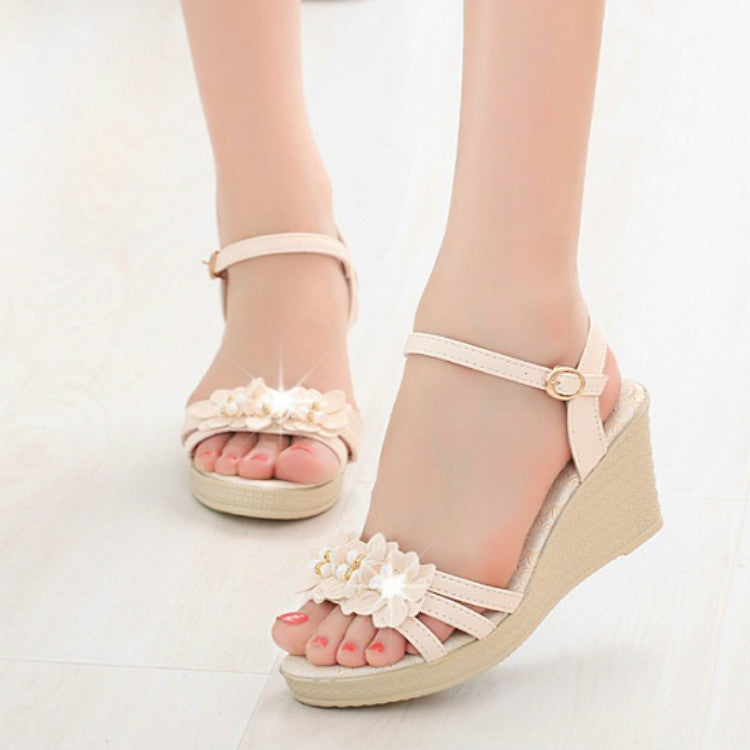 Women Flower Buckle High Heel Sandals, Shoe Size:36