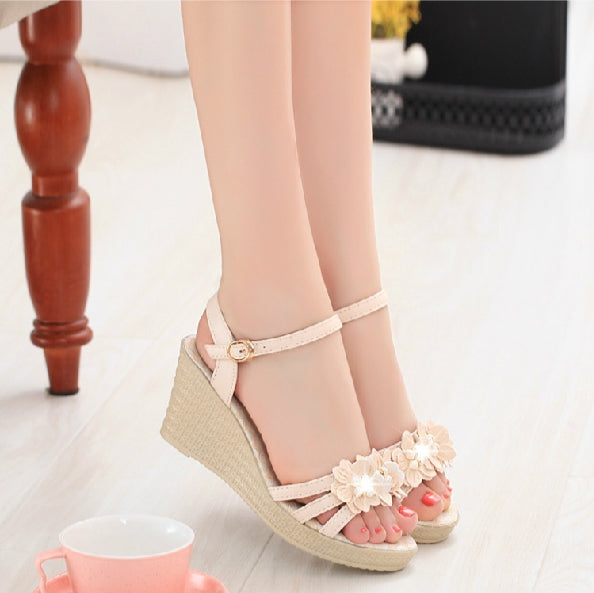 Women Flower Buckle High Heel Sandals, Shoe Size:36