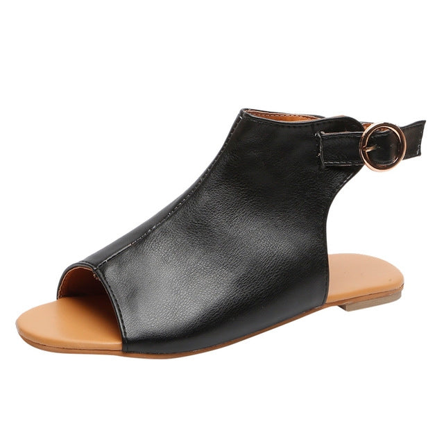 Ladies  Peep Toe Flat Buckle Casual Shoes Sandals Women Sandals, Shoe Size:35