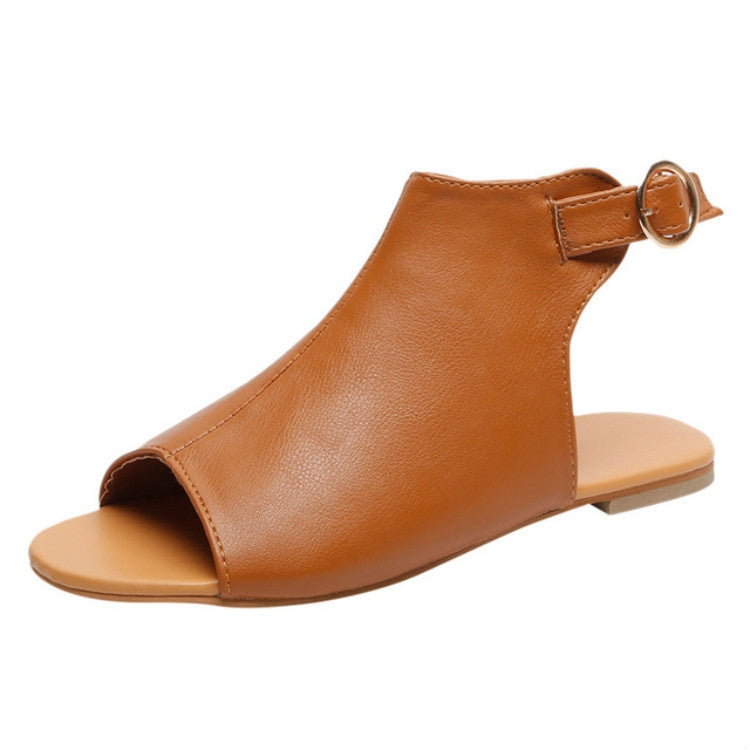 Ladies  Peep Toe Flat Buckle Casual Shoes Sandals Women Sandals, Shoe Size:38