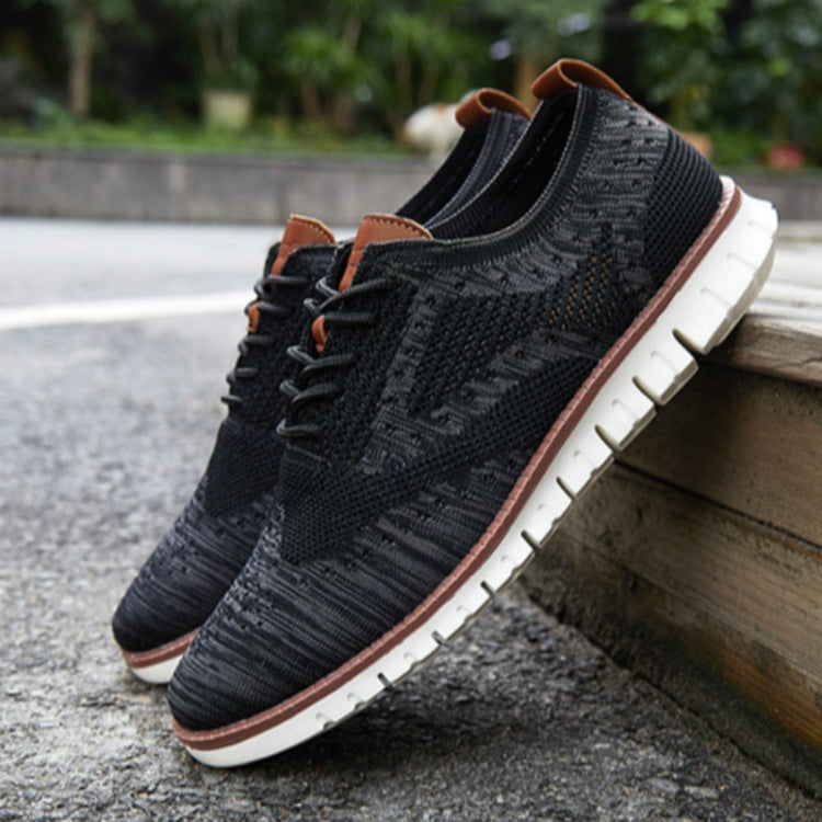 Men Shoes Lacing Ultra-Light Hollow Breathable Knitted Mesh Casual Shoes, Size:44