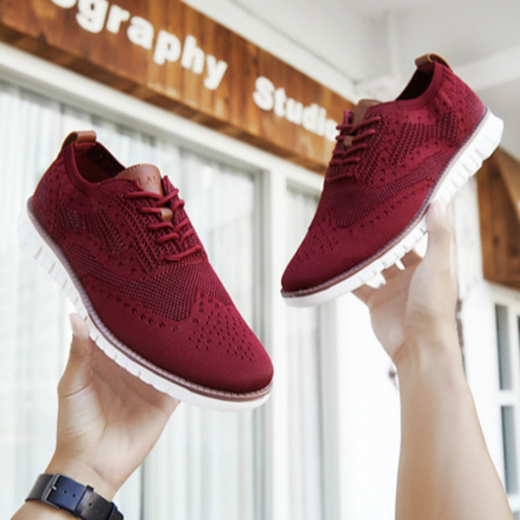 Men Shoes Lacing Ultra-Light Hollow Breathable Knitted Mesh Casual Shoes, Size:44