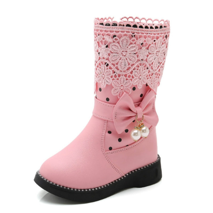 Children Velvet Bow Pendant Lace Lace Snow Boots, Size:27, Color:Pink