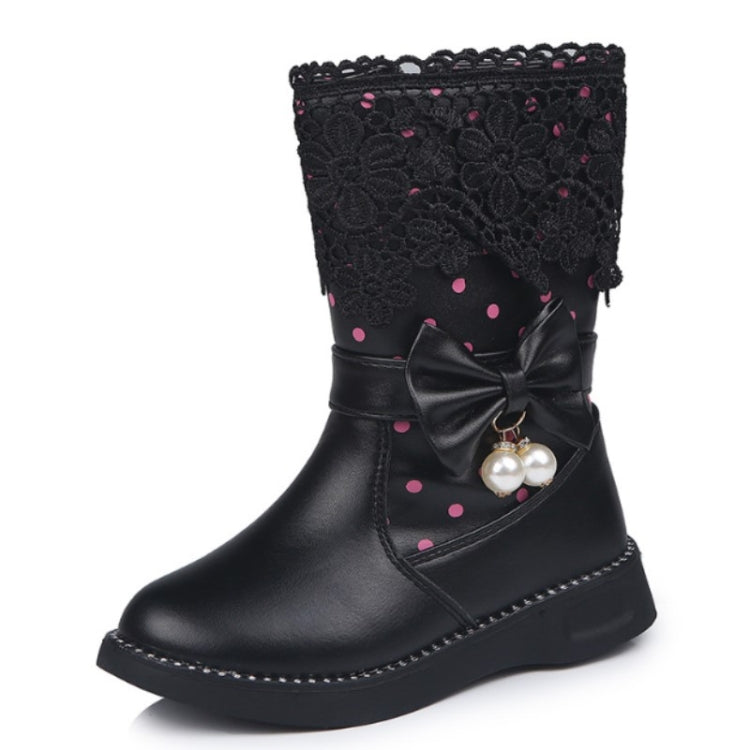 Children Velvet Bow Pendant Lace Lace Snow Boots, Size:32, Color:Black