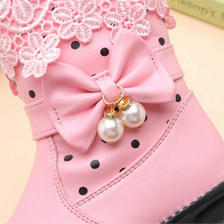 Children Velvet Bow Pendant Lace Lace Snow Boots, Size:32, Color:Black