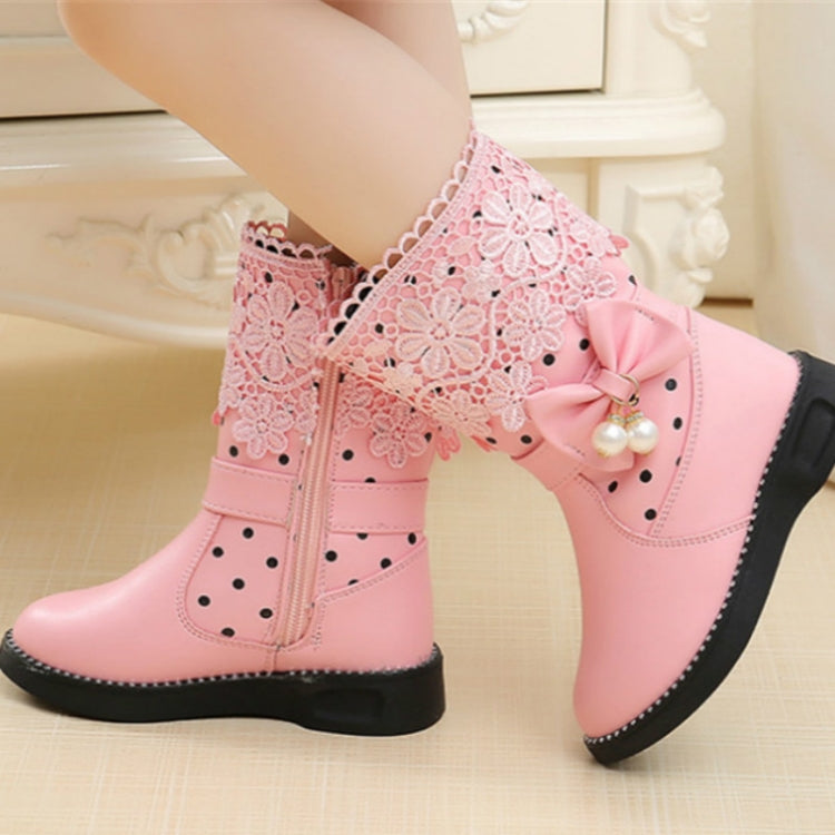 Children Velvet Bow Pendant Lace Lace Snow Boots, Size:32, Color:Black