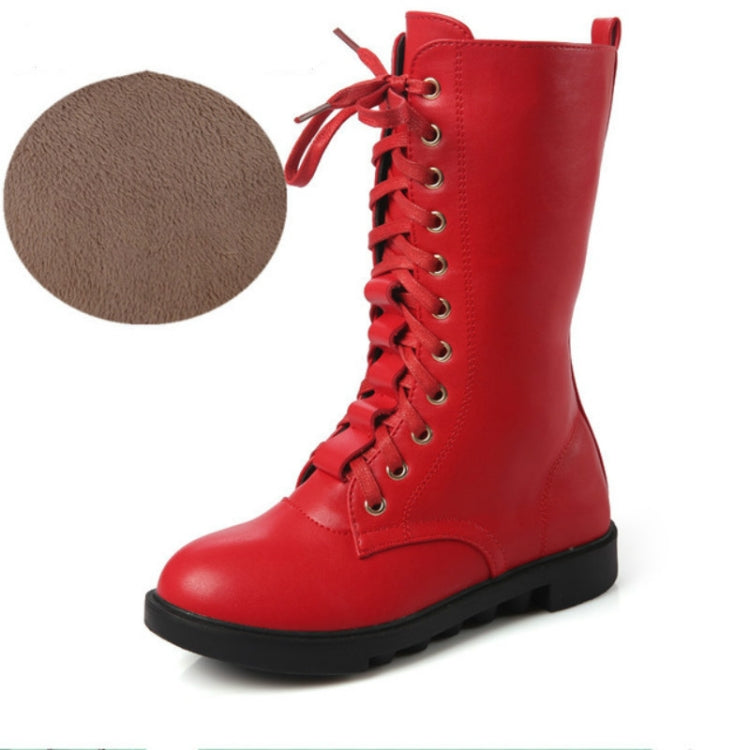 Winter Leather Children High Boots, Size:37, Color:Red Thin Cotton