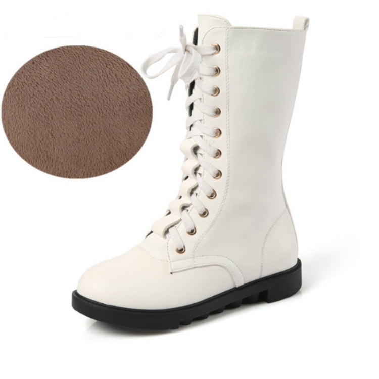Winter Leather Children High Boots, Size:37, Color:White Thin Cotton