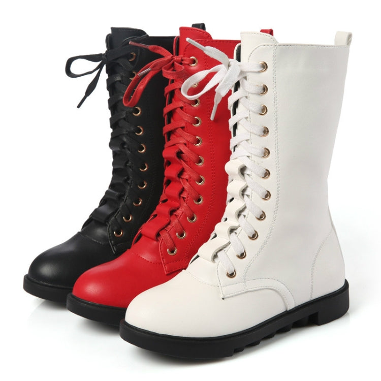Winter Leather Children High Boots, Size:37, Color:White Thin Cotton