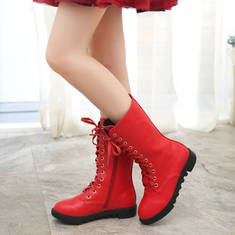 Winter Leather Children High Boots, Size:31, Color:Red Boot