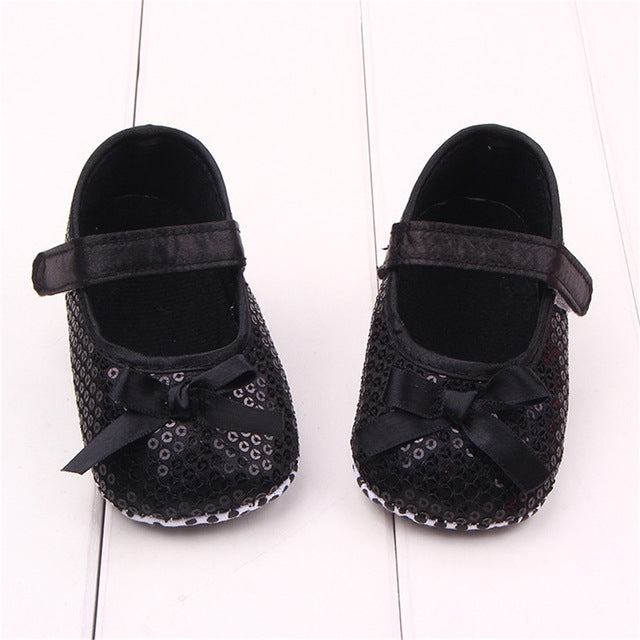 Baby Girl First Walkers Spring Autumn Toddler Shoes Bling Bow Princess Shoes(Black)