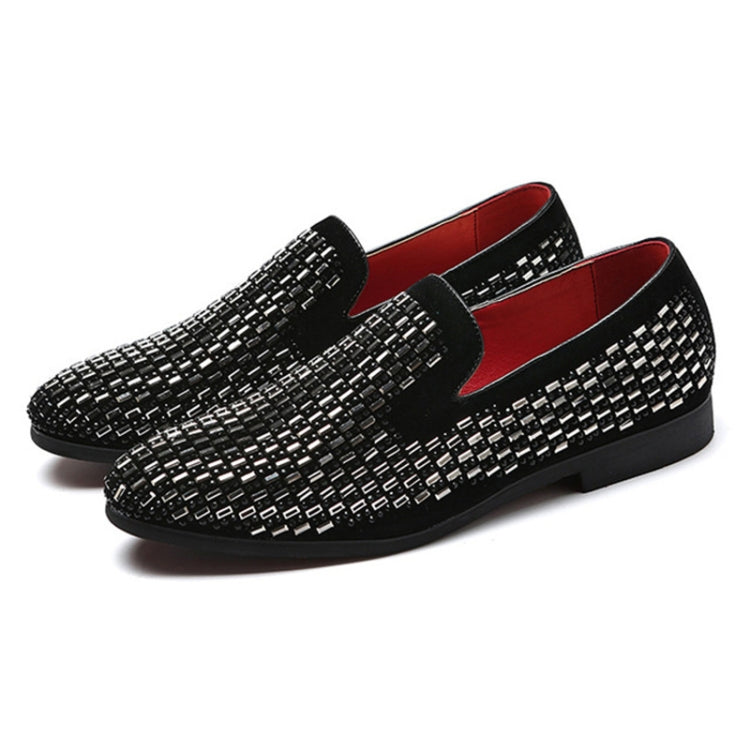 Leather Shoes Peas Shoes Fashion Fine Diamond Trend Men Shoes, Size:38(Black)
