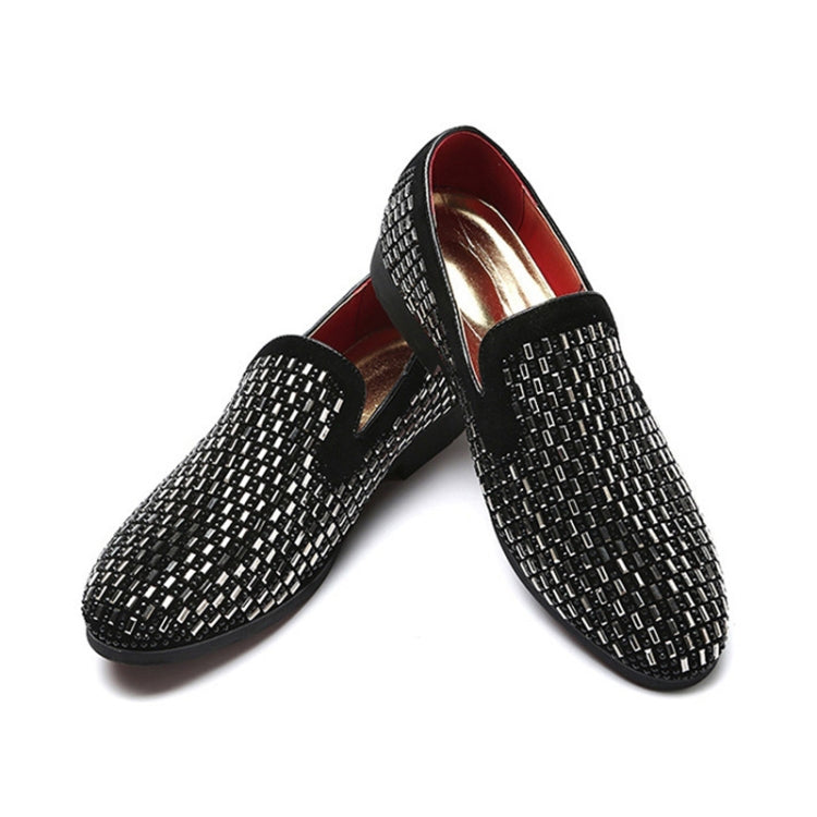 Leather Shoes Peas Shoes Fashion Fine Diamond Trend Men Shoes, Size:42(Black)