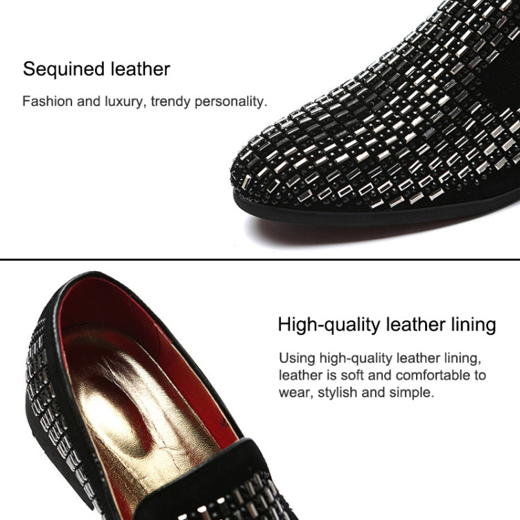 Leather Shoes Peas Shoes Fashion Fine Diamond Trend Men Shoes, Size:42(Black)