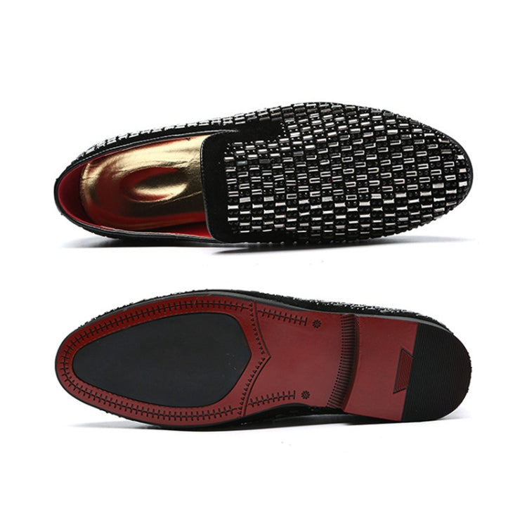 Leather Shoes Peas Shoes Fashion Fine Diamond Trend Men Shoes, Size:43(Black)