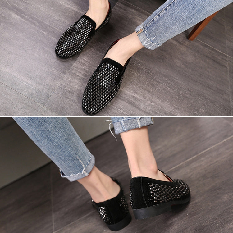 Leather Shoes Peas Shoes Fashion Fine Diamond Trend Men Shoes, Size:46(Black)