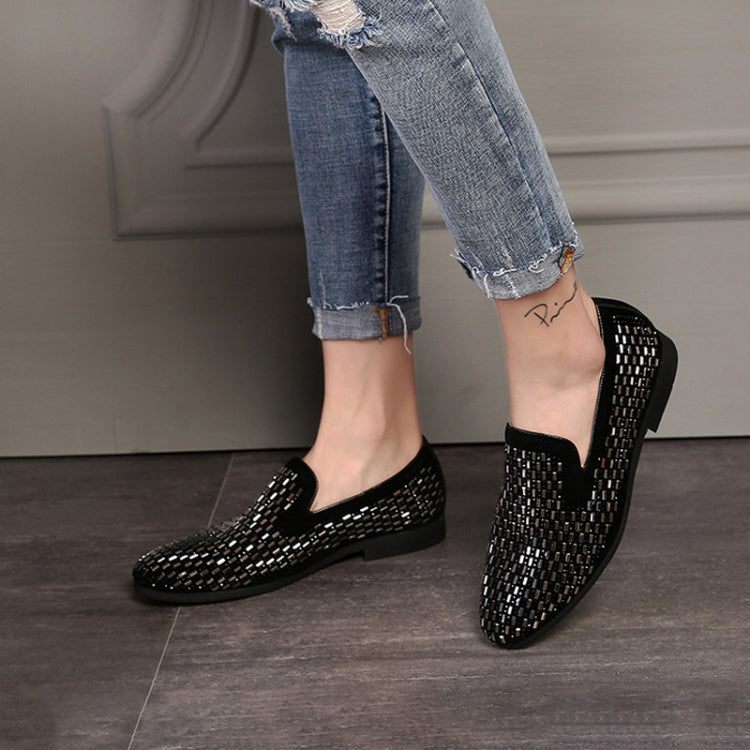 Leather Shoes Peas Shoes Fashion Fine Diamond Trend Men Shoes, Size:46(Black)