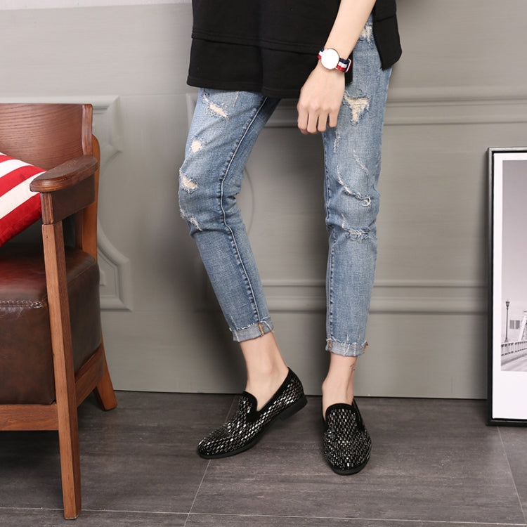 Leather Shoes Peas Shoes Fashion Fine Diamond Trend Men Shoes, Size:47(Black)