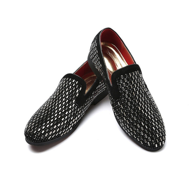 Leather Shoes Peas Shoes Fashion Fine Diamond Trend Men Shoes, Size:47(Black)