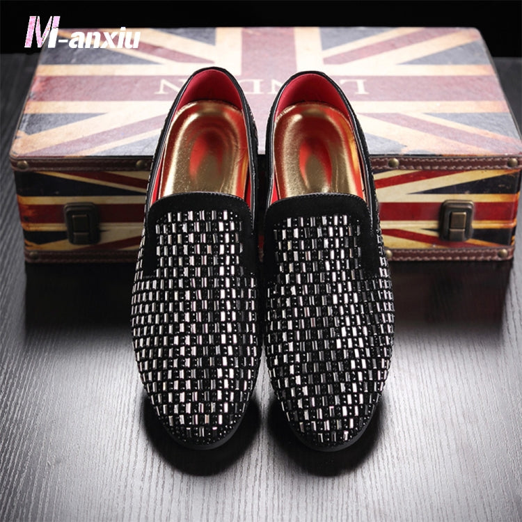 Leather Shoes Peas Shoes Fashion Fine Diamond Trend Men Shoes, Size:48(Black)