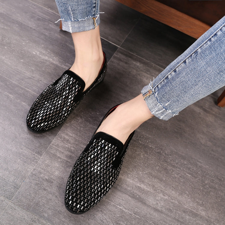 Leather Shoes Peas Shoes Fashion Fine Diamond Trend Men Shoes, Size:48(Black)