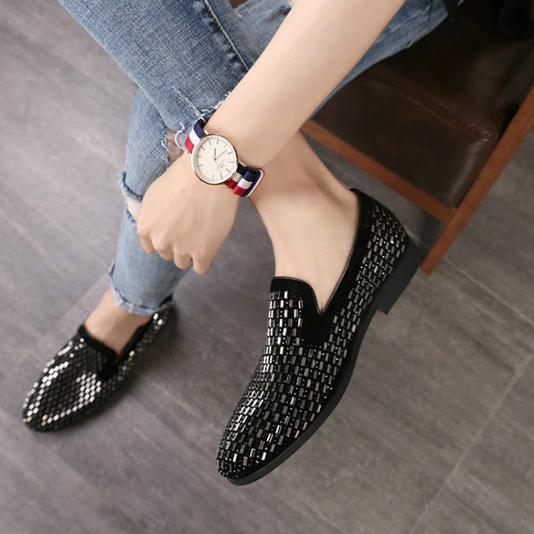 Leather Shoes Peas Shoes Fashion Fine Diamond Trend Men Shoes, Size:48(Black)