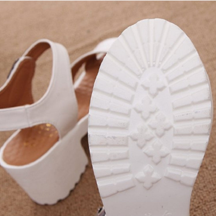 Round Toe Platform Sandals Women Fish Mouth Platform High Heels Wedge Sandals, Size:36