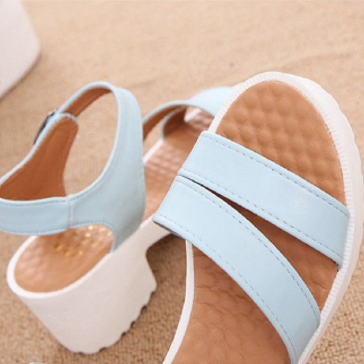 Round Toe Platform Sandals Women Fish Mouth Platform High Heels Wedge Sandals, Size:38