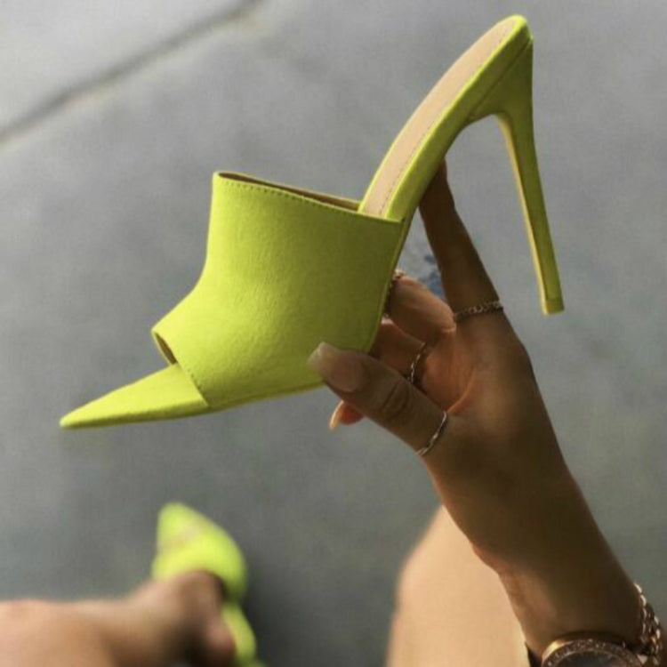 Summer Style Women Leopard High Heels Mules Pointed Toe Sexy Women Slides Female Thin High Heels Female Outdoor Slippers, Size:39