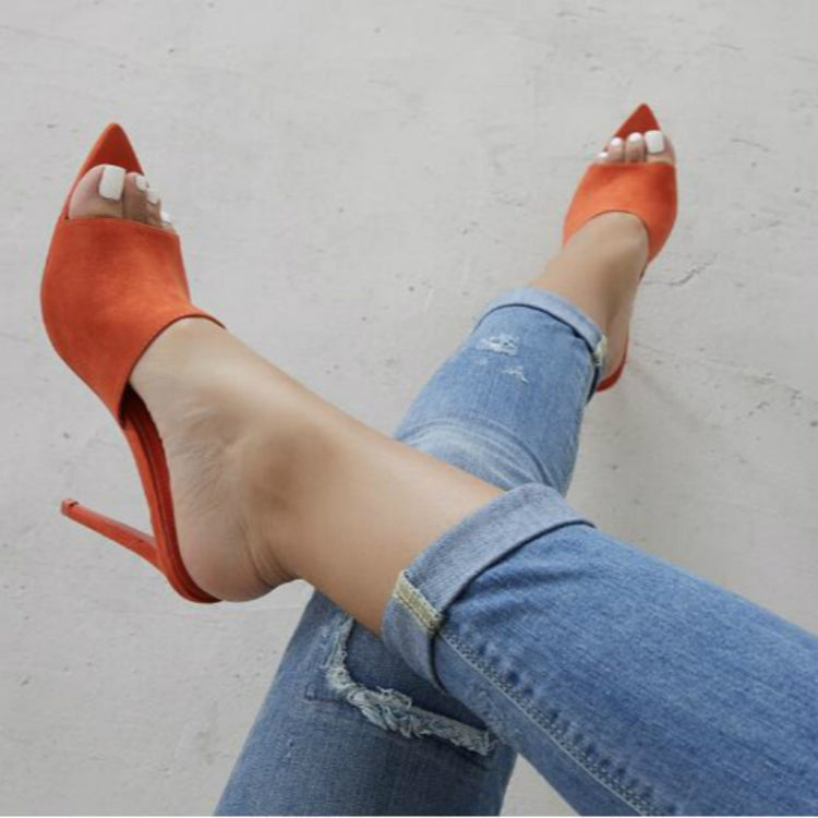 Summer Style Women Leopard High Heels Mules Pointed Toe Sexy Women Slides Female Thin High Heels Female Outdoor Slippers, Size:41