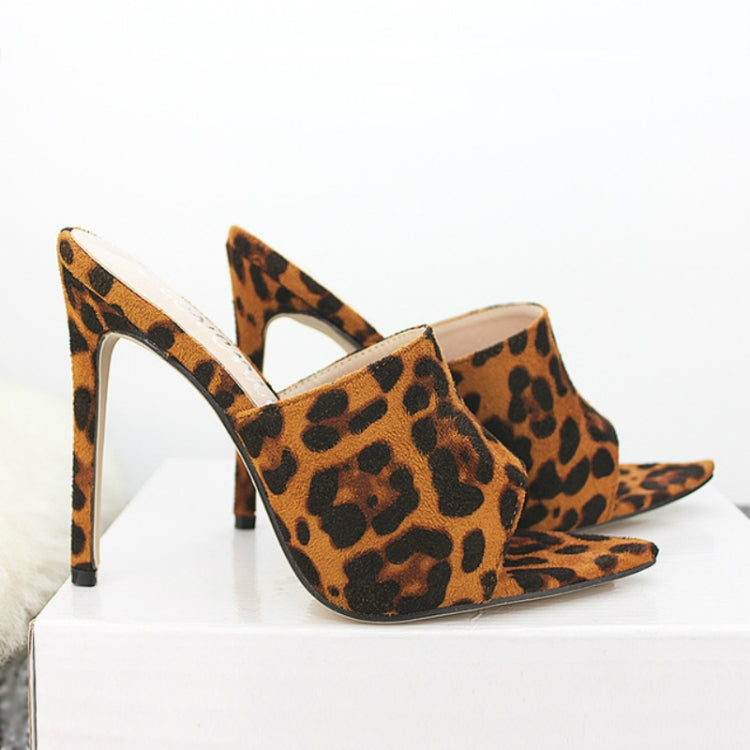 Summer Style Women Leopard High Heels Mules Pointed Toe Sexy Women Slides Female Thin High Heels Female Outdoor Slippers, Size:41