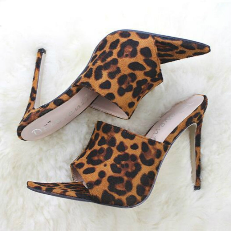 Summer Style Women Leopard High Heels Mules Pointed Toe Sexy Women Slides Female Thin High Heels Female Outdoor Slippers, Size:41