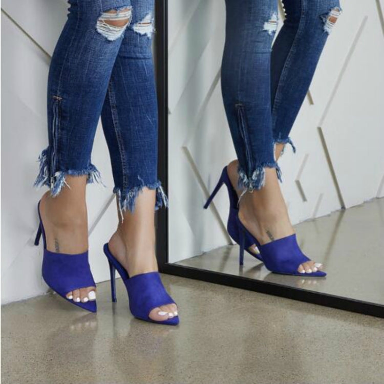 Summer Style Women Leopard High Heels Mules Pointed Toe Sexy Women Slides Female Thin High Heels Female Outdoor Slippers, Size:41