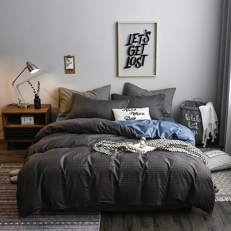 Bedding Set Solid Plaid Side Bed Comforter Duvet Cover Sheet Set, Size:260*230cm
