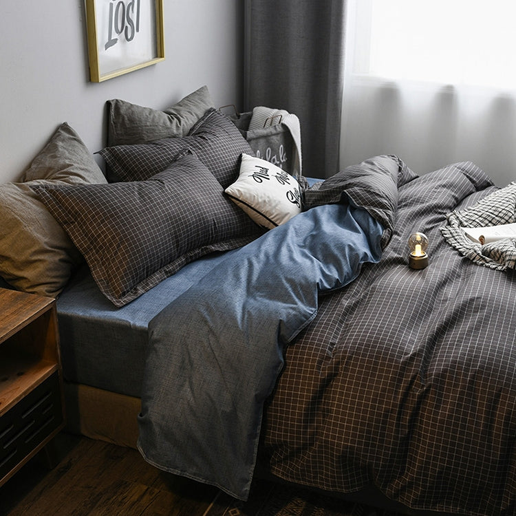 Bedding Set Solid Plaid Side Bed Comforter Duvet Cover Sheet Set, Size:200*200cm