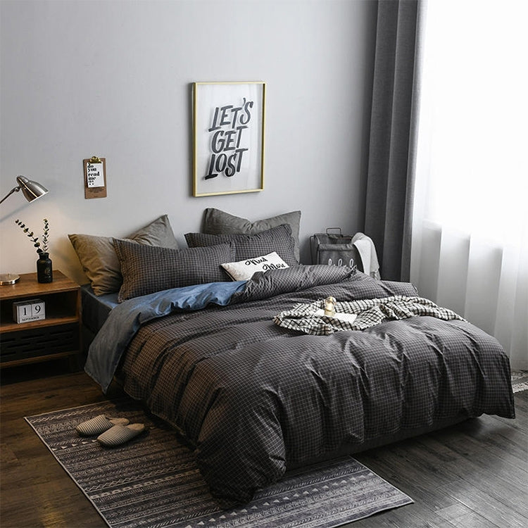 Bedding Set Solid Plaid Side Bed Comforter Duvet Cover Sheet Set, Size:150*200cm91x Pillowcase,1xQuiltï¼‰