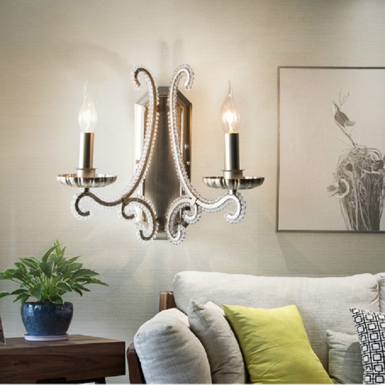 E14 LED Retro Single and Double Heads Wrought Iron Crystal Wall Lamp, Power source:  White Light LED5W