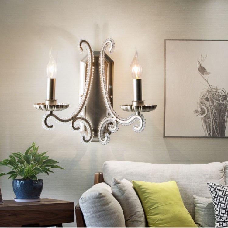 E14 LED Retro Single and Double Heads Wrought Iron Crystal Wall Lamp, Power source:  White Light LED5W