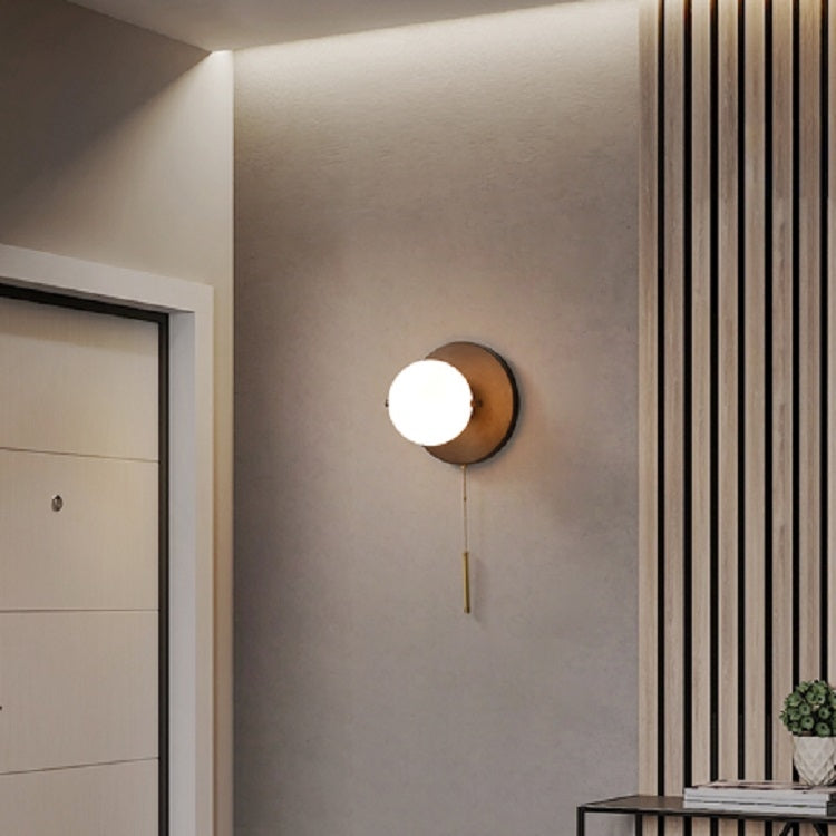 E27 LED Glass Ball Bedroom Bed Lamp Drawstring Wall Lamp, Power source: Three-color LED5W