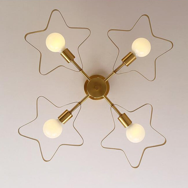 4 Heads Copper Five-pointed Star Warm Romantic Ceiling Lamp
