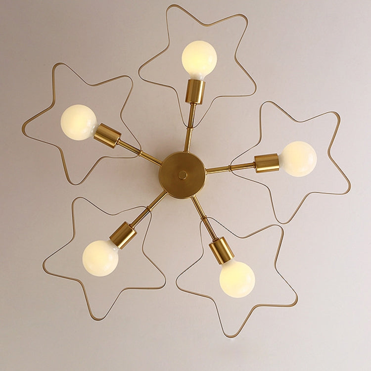 5 Heads Copper Five-pointed Star Warm Romantic Ceiling Lamp