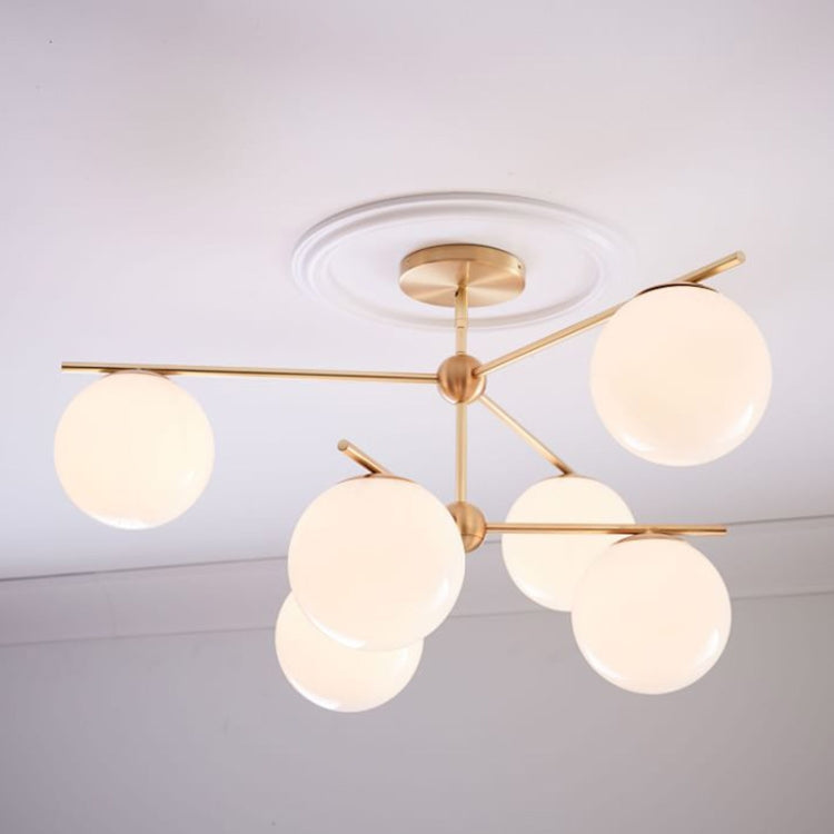 6 Heads  Modern Creative Milk Glass Round Ball Ceiling Lamp with 5W White Light LED