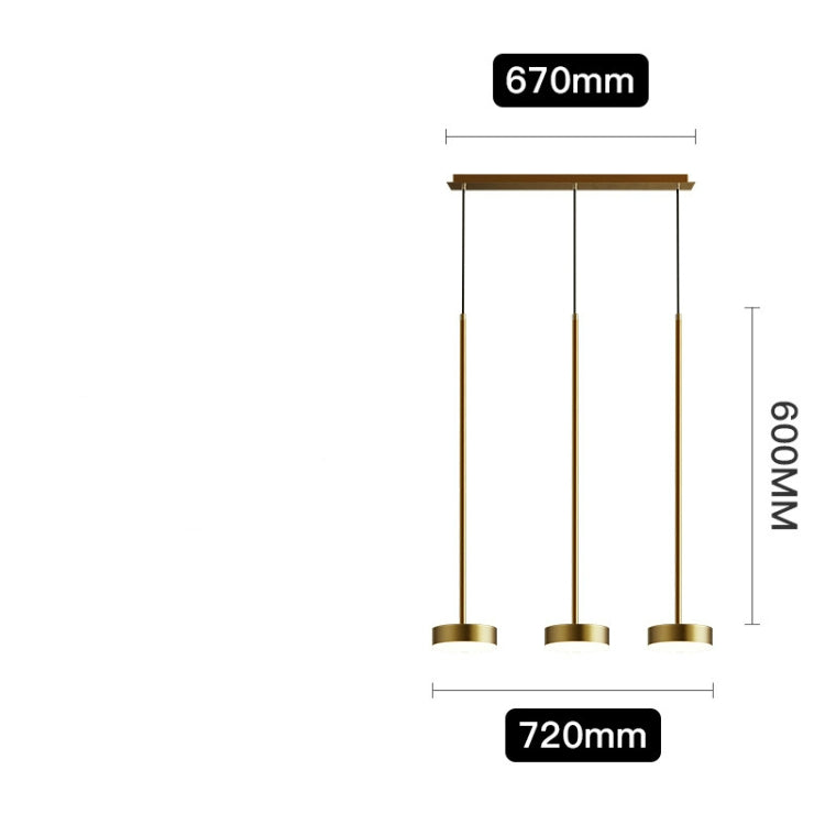 Three-Head Straight  Base Copper Chandelier Bar Dining Room Dining Table Bedroom Lamp Modern Minimalist Chandelier