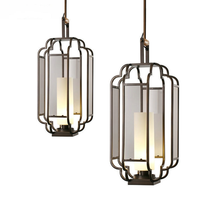 Diameter 38cm 5W Classical Porch Restaurant Glass Wrought Iron Lantern Chandelier
