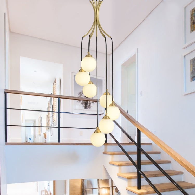 7 Heads Modern Minimalist Atmosphere Rotating Duplex Building Stairwell Long Chandelier(Warm White)