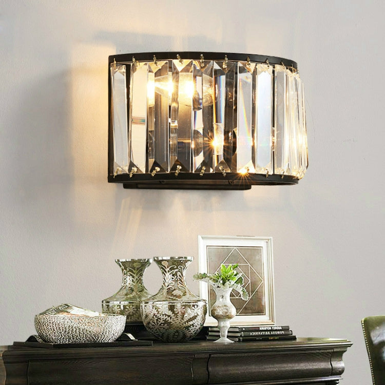 Mediterranean Wind Wrought Iron Crystal Wall Lamp with 12W Three-color Light(Black)
