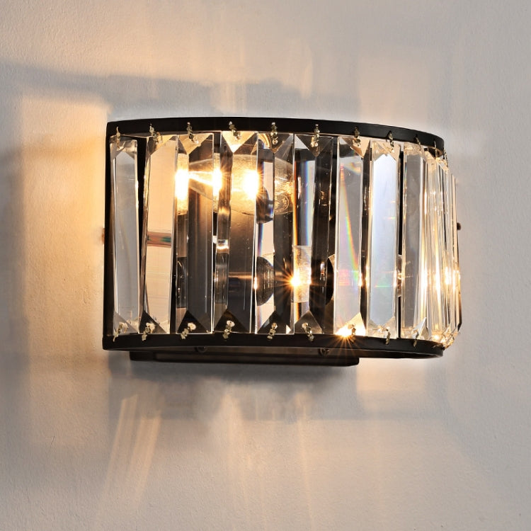 Mediterranean Wind Wrought Iron Crystal Wall Lamp with 12W Three-color Light(Black)