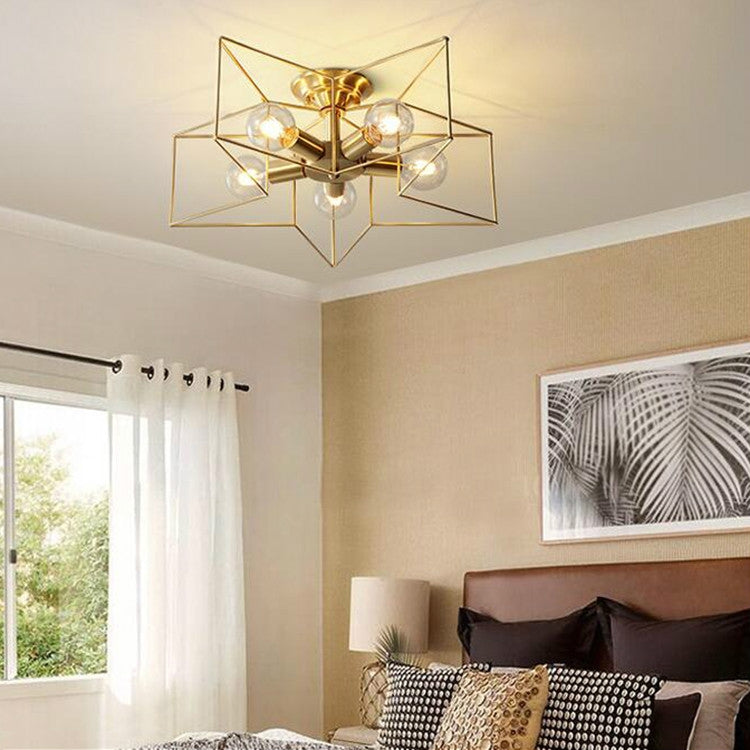 Full Copper Five-pointed Star Ceiling Lamp, Power source: without Light Source(5 Heads)