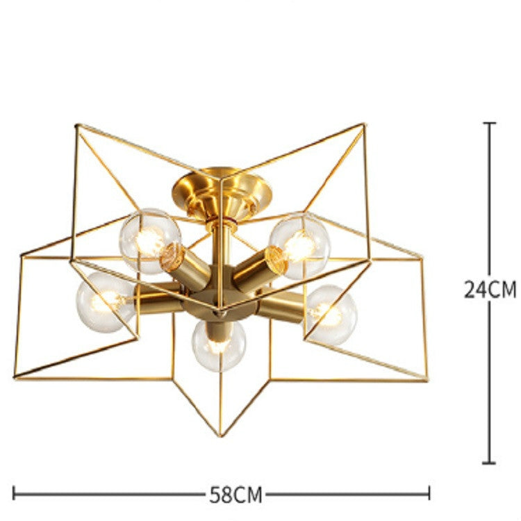 Full Copper Five-pointed Star Ceiling Lamp, Power source: without Light Source(5 Heads)