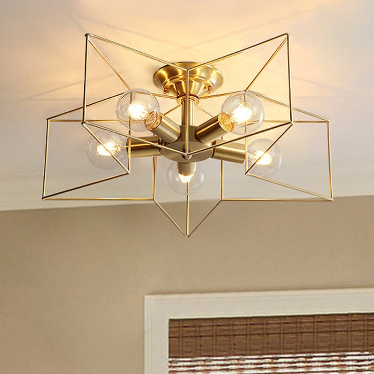 Full Copper Five-pointed Star Ceiling Lamp, Power source: without Light Source(5 Heads)